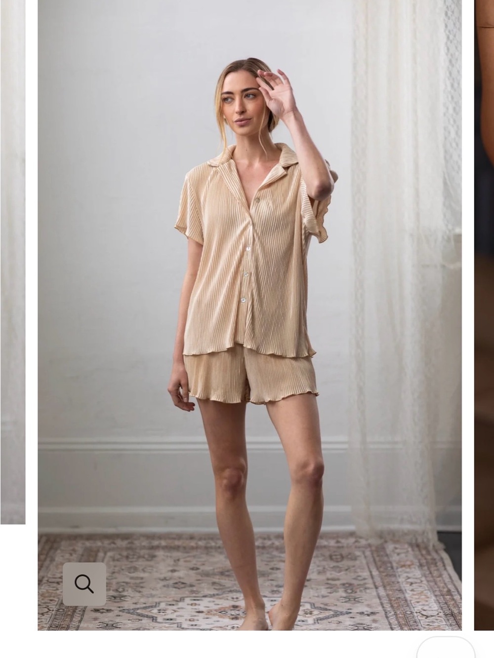 Women's Short Sleeve Satin Pajama Set - Beige - Picture 1 of 4